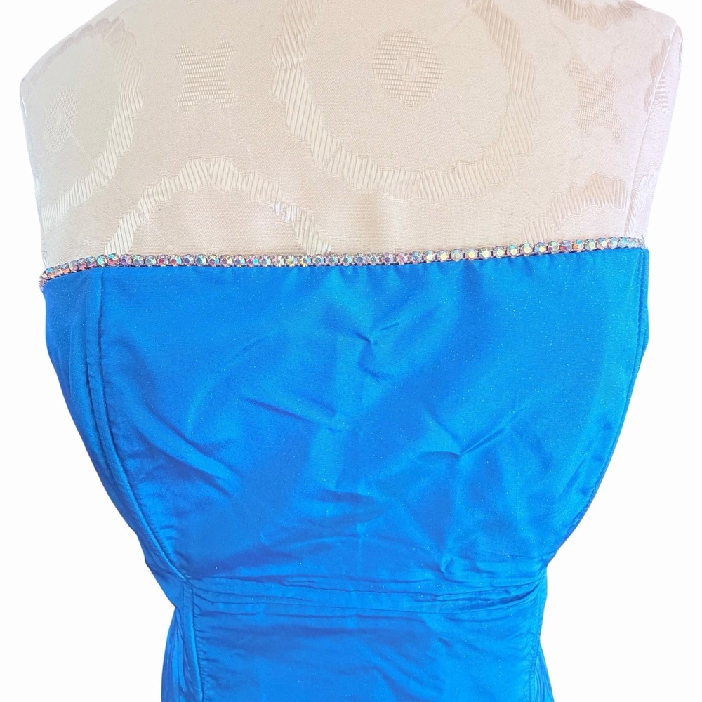 Vintage Gunne Sax Jessica McClintock 10 Strapless Shimmery Blue Satin Gown Dress - Picture 3 of 14